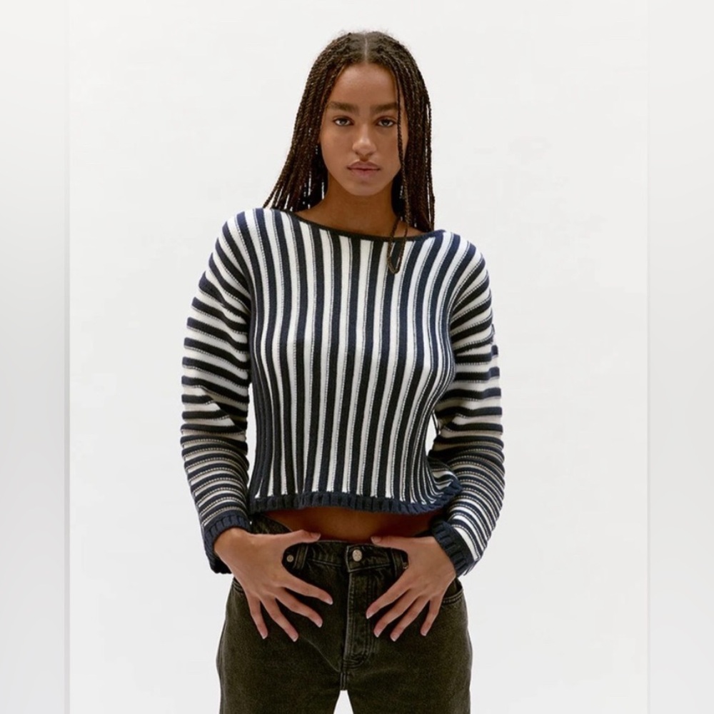 Musier Paris Cali striped cotton Sweater sz 36 Small